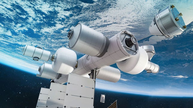 Una representación de la base espacial Blue Origin. 
